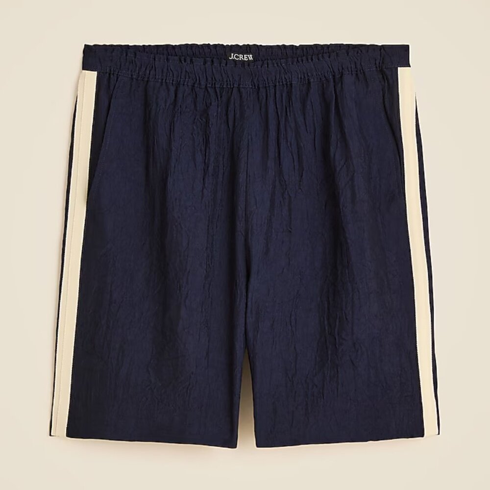 J. Crew Navy Blue Athletic-Style Shorts with Cream Side Stripes